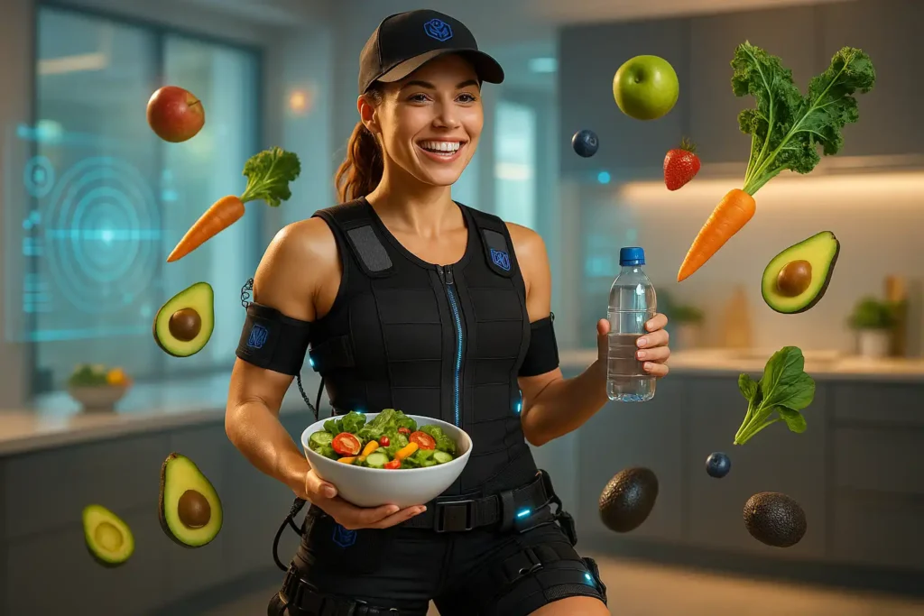 تصویر خانمی با لباس EMS نمایش زندگی سالم