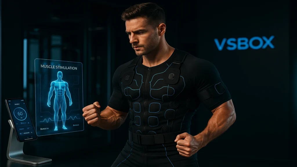 ورزشکار در حال تمرین با دستگاه VSBOX EMS برای تناسب اندام هوشمند